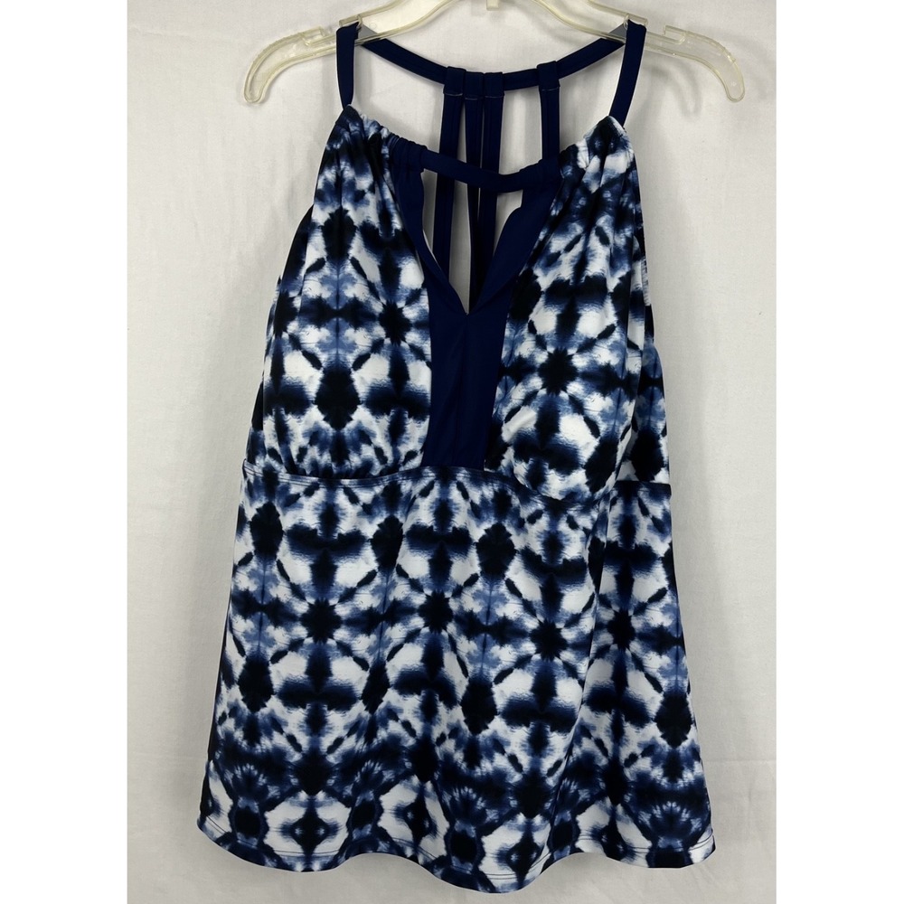 South Point Plus Womens 20W Blue Tie Dye Tankini Swim Top Strappy Back SP24035S
